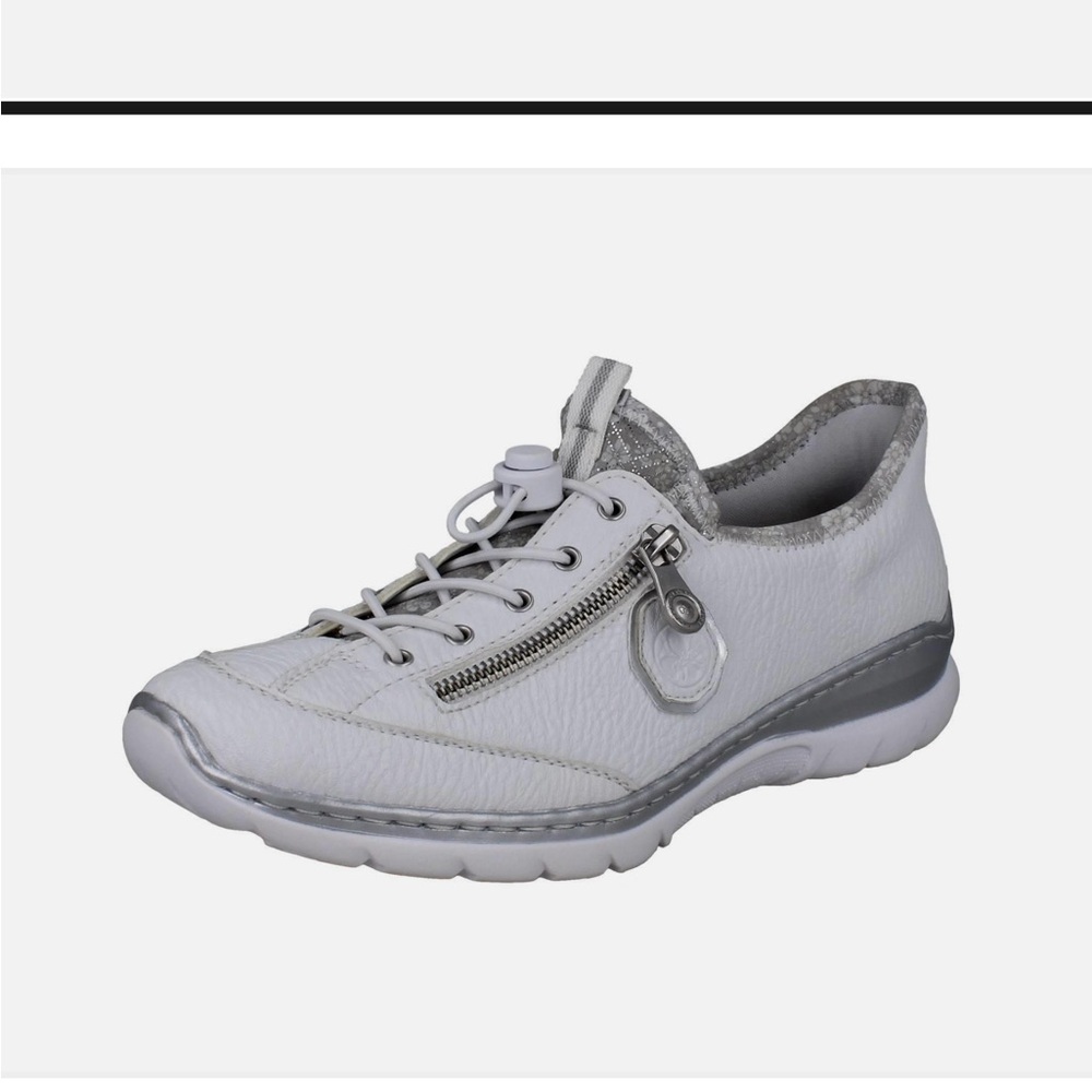 Rieker Grey & White Ready2 Go, Anti Stress synthetic slip on trainer.